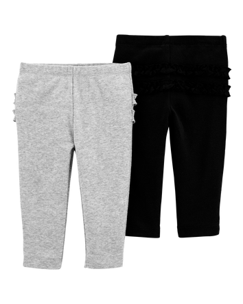Baby 2-Pack Ruffle-Detail Cotton Pants - Grey/Black, 