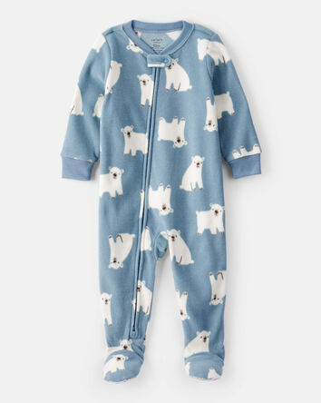 Baby Boy Polar Bear Print Loose Fit Long-Sleeve 2-Way Zip 1-Piece Pajamas - Blue, 