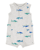 Baby Boy Fish Cotton Blend Romper - Grey, image 1 of 4 slides