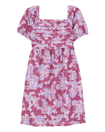 Kid Smocked Floral Print Dress - Pink, 