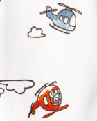 Baby Boy Helicopter Print DreamPlush Snug Fit Long-Sleeve 2-Way Zip 1-Piece Pajamas - White, image 3 of 4 slides