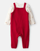 Baby Boy Gingerbread Holiday Print Long-Sleeve Overall Set - Red, image 2 of 8 slides