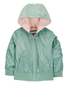 Toddler Girl Fleece-Lined Midweight Bomber Jacket - Green, image 1 of 3 slides