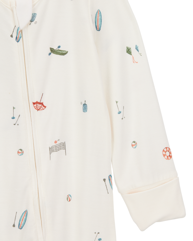 Baby Girl Camp Print 2-Way Zip PurelySoft Convertible Foot Sleep & Play Pajamas - Ivory, image 2 of 7 slides