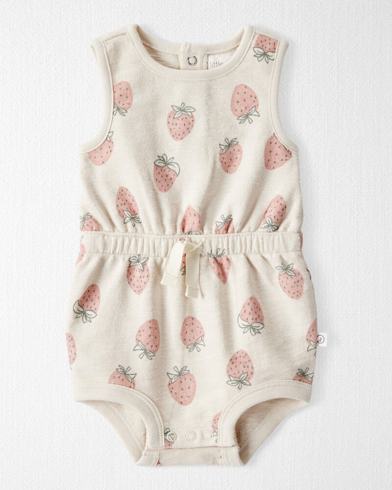 Baby Girl Organic Cotton Strawberry-Print Romper, image 1 of 4 slides