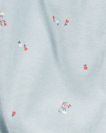 Baby Girl Floral Print Ribbed Short-Sleeve Romper - Blue, 