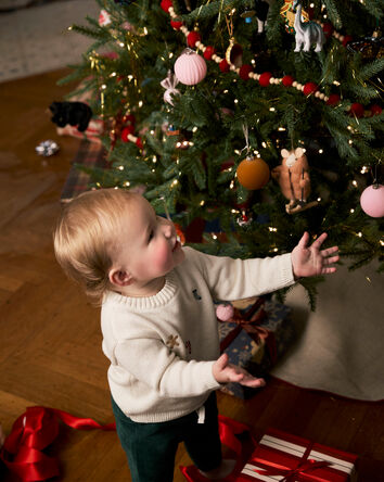 Baby Boy Holiday Print Long-Sleeve Sweater & Pant Set - White, 