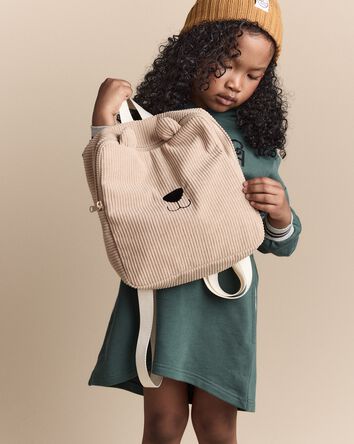 Bear Corduroy Square Backpack - Tan, 