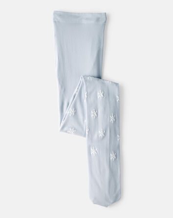 Girls Snowflake Print Tights - Blue, 