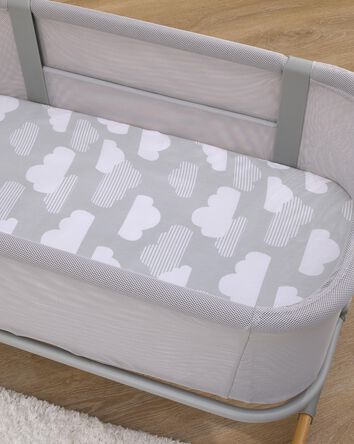Skip Hop Cozy-Up 2-in-1 Bedside Sleeper 100% Cotton Fitted Bassinet Sheet - Grey & White Clouds, 