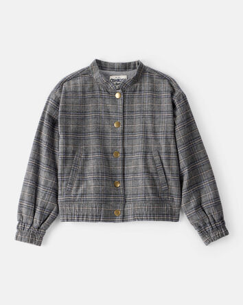 Girls Plaid Cotton Long-Sleeve Fashion Jacket - Grey, 