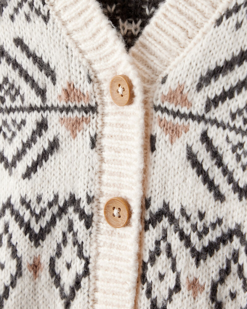 Baby Girl Fair Isle Long-Sleeve Cardigan Sweater - Ivory, image 2 of 4 slides