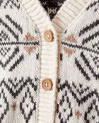 Baby Girl Fair Isle Long-Sleeve Cardigan Sweater - Ivory, image 2 of 4 slides