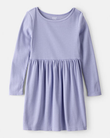 Girls Long Sleeve Cotton Dress - Purple, 
