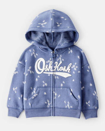 Baby Girl Heart Print Fleece Hooded Zip-Up Jacket - Blue, 