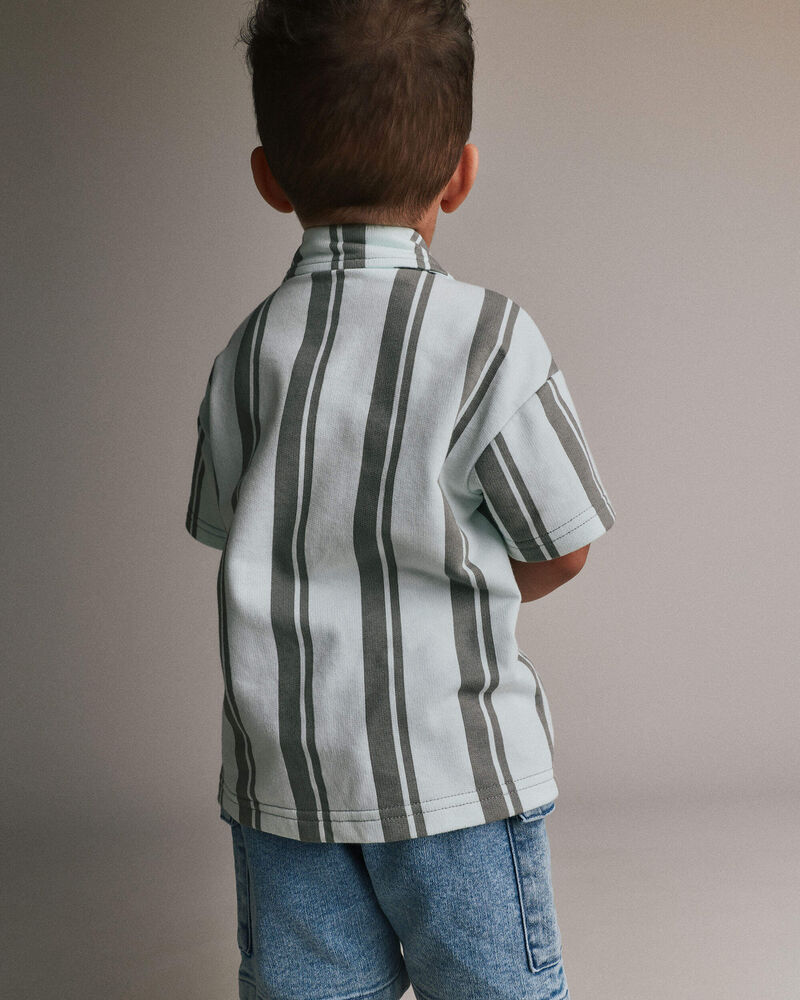 Toddler Boy Button-Down Short-Sleeve Shirt in Stripes - Light Blue/Sage, image 4 of 5 slides