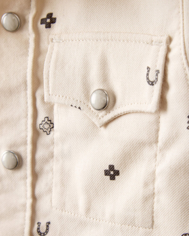 Baby Boy Western Print Cotton Long-Sleeve Button-Down Shirt - Ivory, image 2 of 4 slides