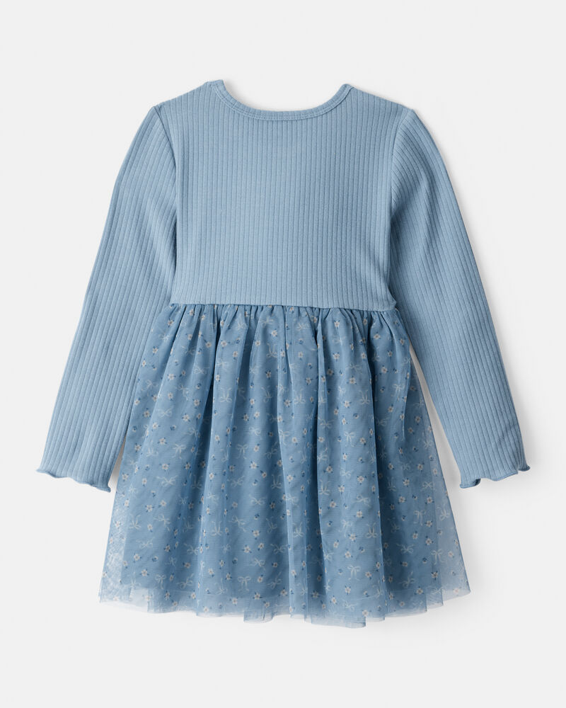 Toddler Girl Floral Print Long-Sleeve Dress - Blue, image 2 of 4 slides