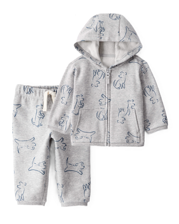 Baby Boy 2-Piece DayDream Fleece Dog Hoodie & Knit Pants Set - Grey, 