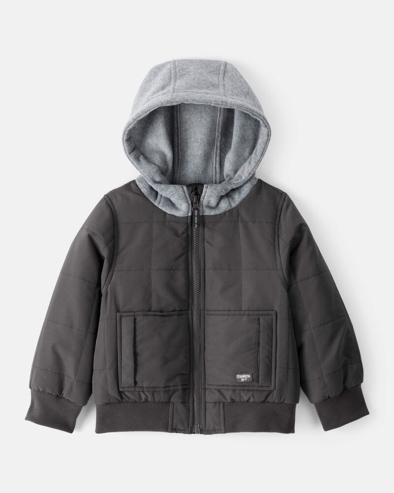 Toddler Boy Long-Sleeve Midweight Quilted Bomber Jacket - Black, image 1 of 3 slides