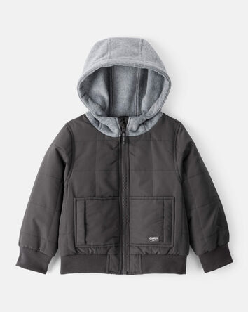 Toddler Boy Long-Sleeve Midweight Quilted Bomber Jacket - Black, 