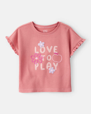 Toddler Girl 2-Piece Love to Play Graphic Tee & Cotton Cargo Joggers Set - Ivory/Pink, 