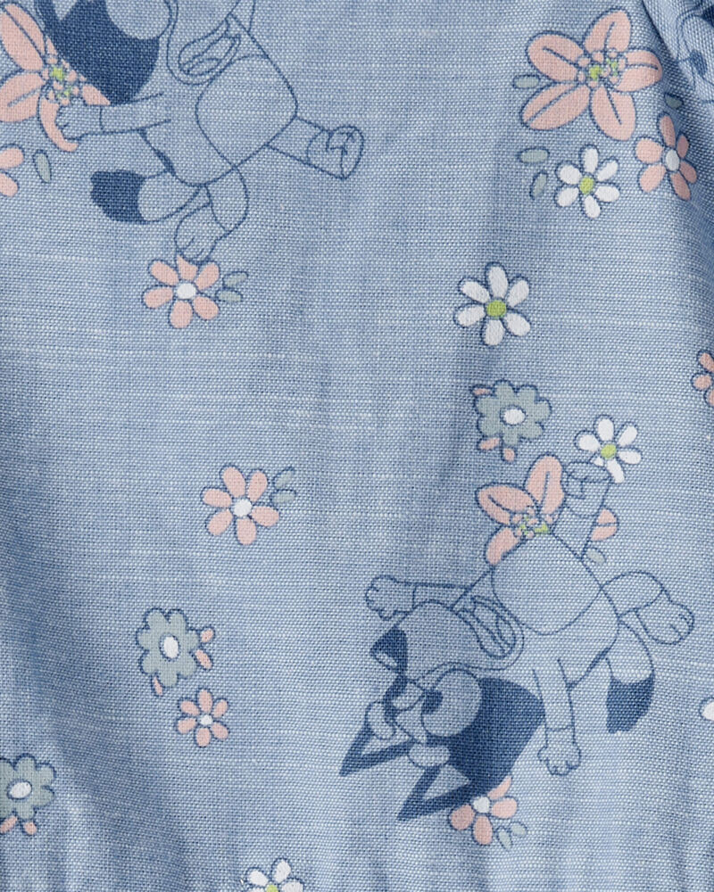 Toddler Girl Bluey Floral Print Denim Dress - Blue, image 3 of 4 slides