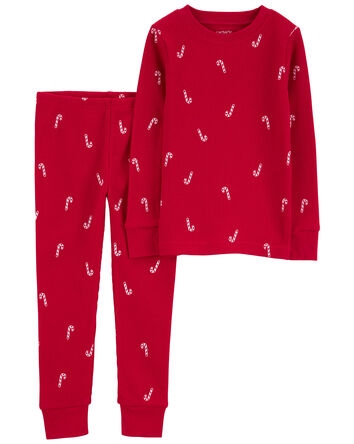 Baby 2-Piece Christmas Candy Cane Thermal Pajamas, 