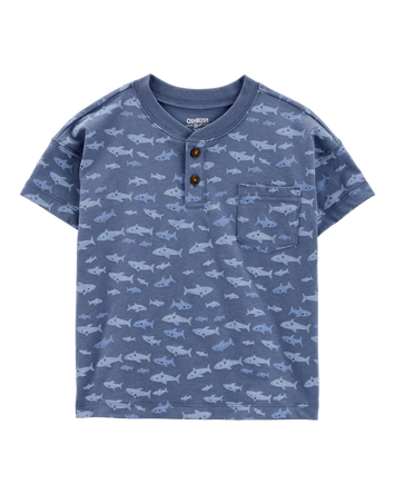Baby Henley Fish Print Shirt - Blue, 
