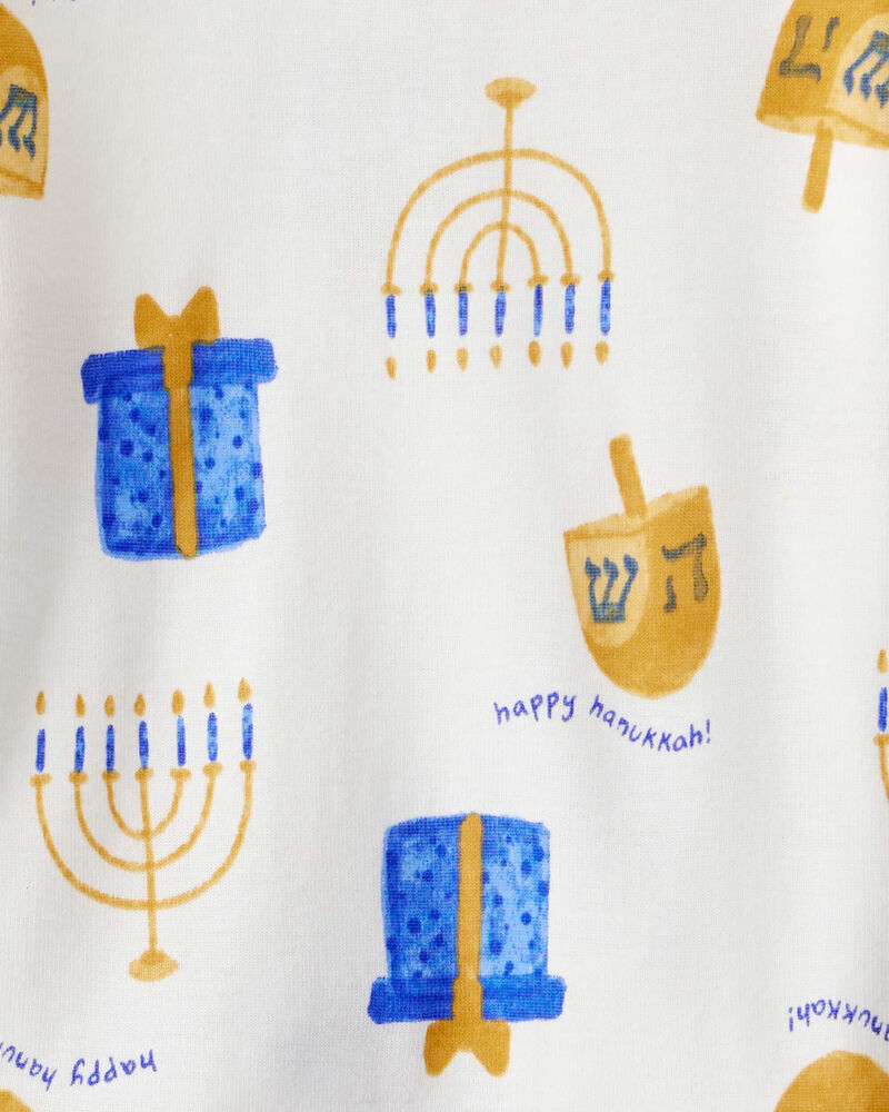 Toddler Hannukah Print 100% Cotton Long-Sleeve Snug Fit 2-Piece Pajamas - White, image 2 of 3 slides