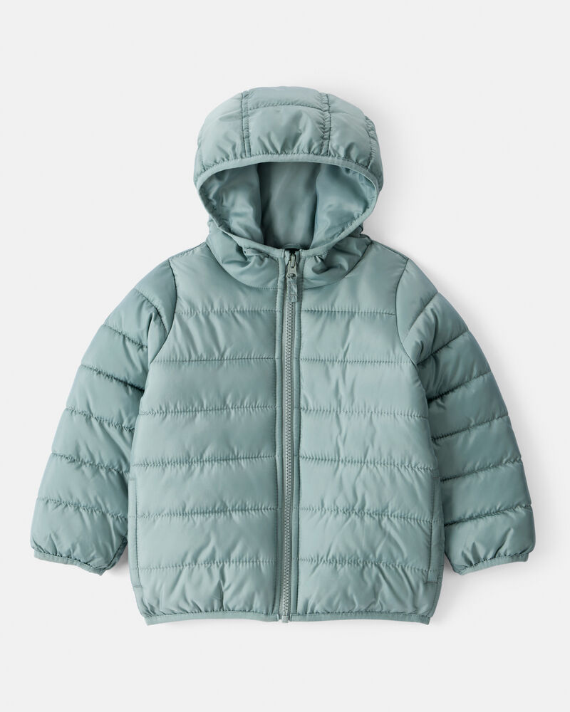 Toddler Packable Hooded Puffer Jacket - Green, image 1 of 5 slides