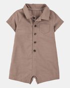 Baby Button-Down Polo Romper - Brown, image 1 of 3 slides