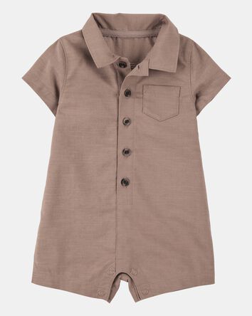 Baby Button-Down Polo Romper - Brown, 