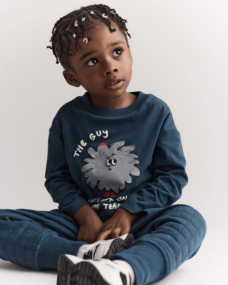 Toddler Boy Squish Character Long-Sleeve Relaxed Graphic Tee - Deep Teal, image 5 of 7 slides