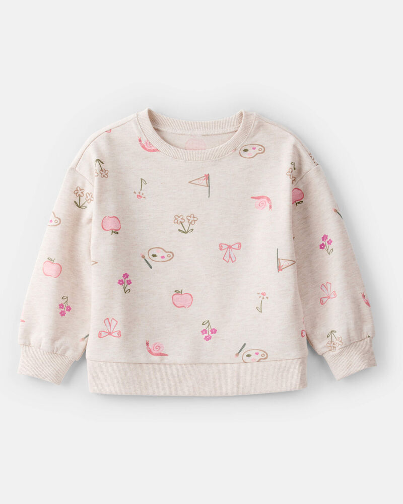 Toddler Girl French Terry Long-Sleeve Pullover Sweatshirt - Ivory, image 1 of 3 slides