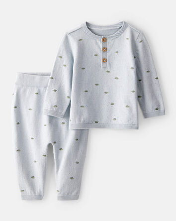 Baby Boy Dinosaur Print Cotton Long-Sleeve Tee & Pant Set - Blue, 