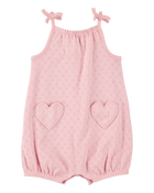 Baby Heart Pockets Cotton Romper - Pink, image 1 of 3 slides