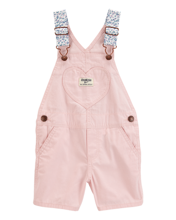 Baby Heart Woven Shortalls - Pink, 