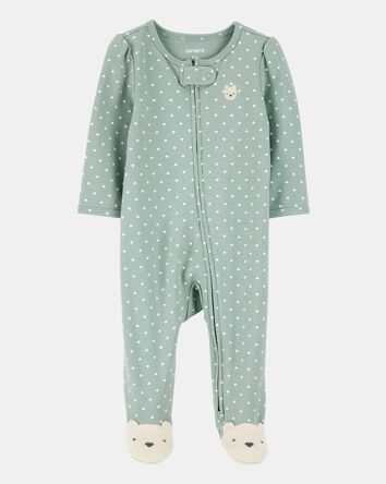Baby Girl Polka Dot 2-Way Zip Cotton Sleep & Play Pajamas - Green, 