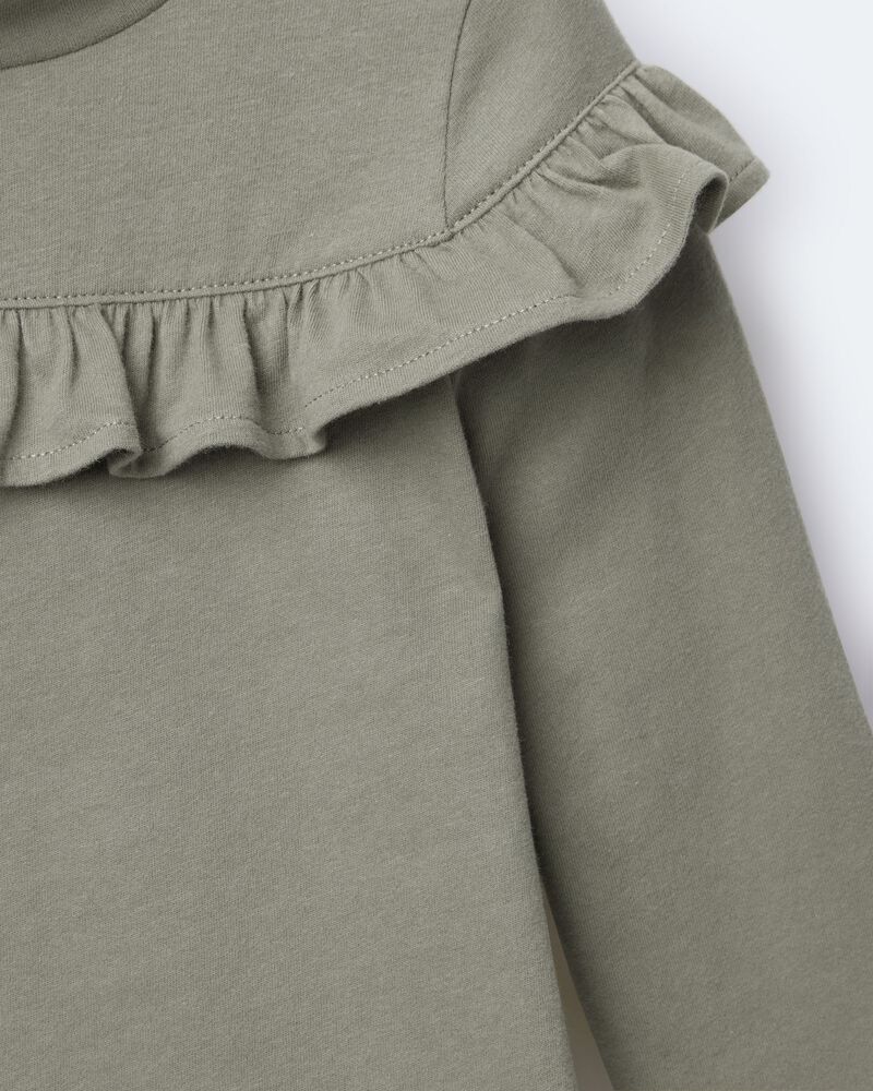 Toddler Girl Mock Neck Ruffle Top - Olive, image 7 of 7 slides