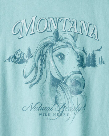Girls Montana Western Horse Short-Sleeve Graphic Tee - Blue, 