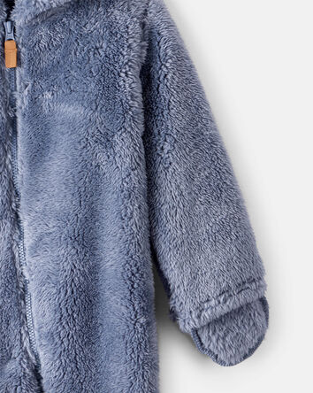 Baby Boy Sherpa Long-Sleeve Hooded Jumpsuit - Blue, 
