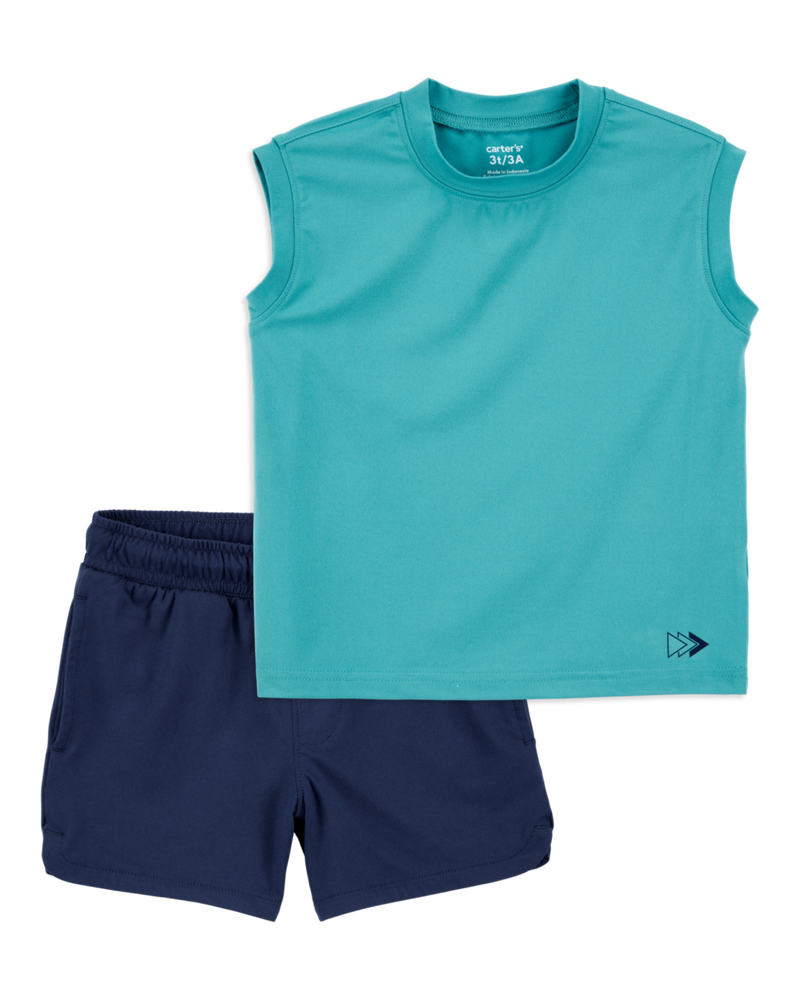 Toddler 2-Piece Active Muscle Tank & Pull-On Shorts Set - Blue, image 1 of 8 slides