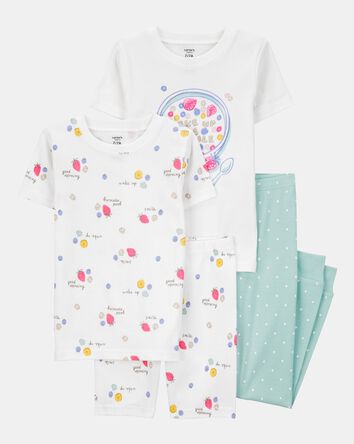 Girls 4-Piece Breakfast Cereal 100% Snug Fit Cotton Pajamas - Turquoise/White, 