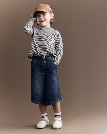 Toddler Girl Wide-Leg Pants in Denim - Blue, 
