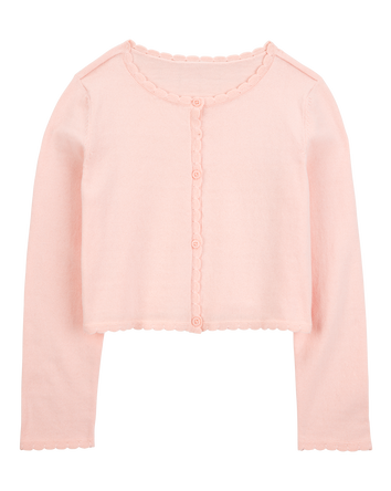 Kid Scalloped Trim Cardigan Sweater - Pink, 