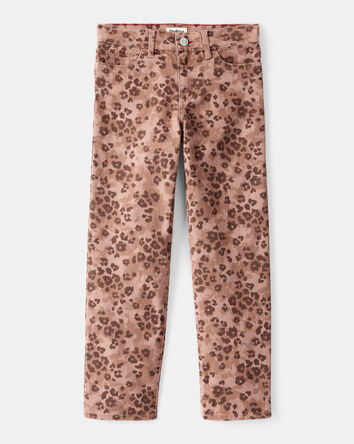 Girls Mid-Rise Leopard Print Cotton Pants - Brown, 
