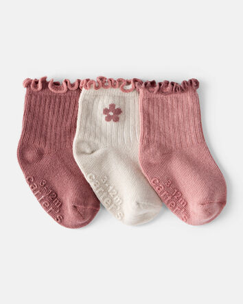 Baby 3-Pack Flowers Socks - Pink/White, 