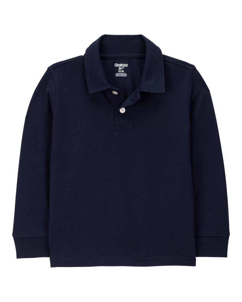 Toddler Boy Pique Long-Sleeve Polo Shirt - Navy, image 1 of 3 slides