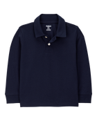 Toddler Boy Pique Long-Sleeve Polo Shirt - Navy, image 1 of 3 slides